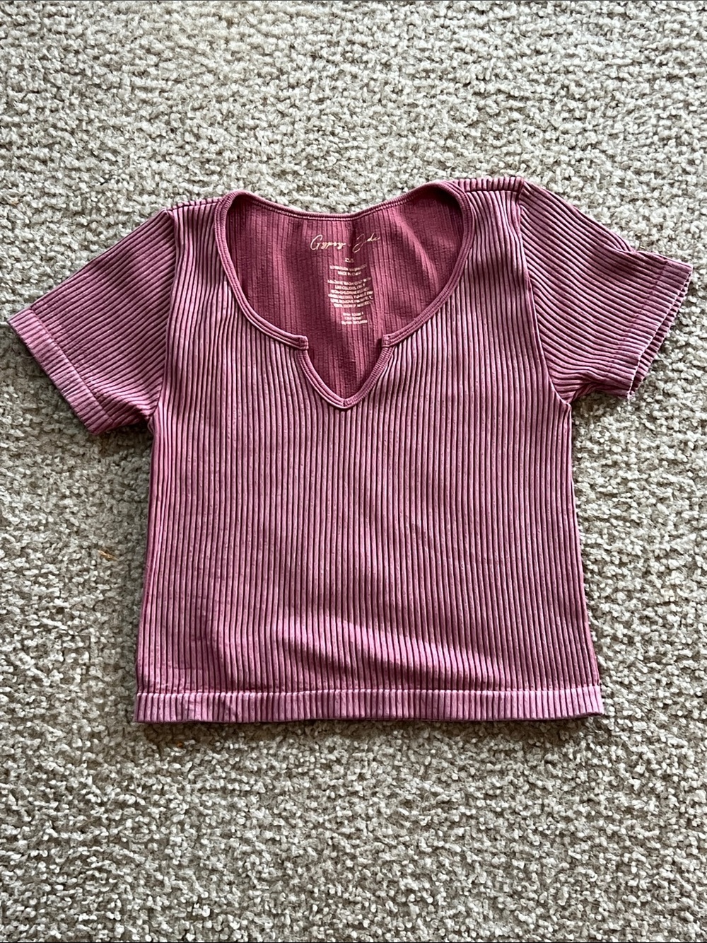Gypsy & Jade Ribbed Short Sleeve Tee in Mauve Pink